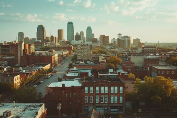 Poster - A stunning aerial view of a cityscape as seen from the top of a building. Perfect for urban photography and architectural themes