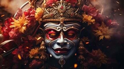 Poster - A close-up view of a mask adorned with delicate flowers. This versatile image can be used for various themes and occasions
