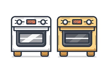 Two ovens placed next to each other on a clean white background. Perfect for showcasing kitchen appliances.