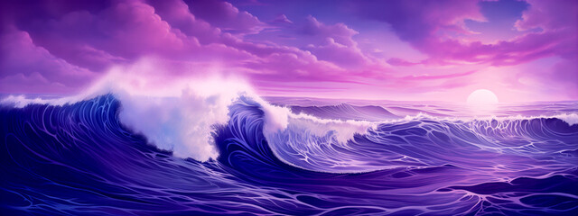 Sticker - Great ocean wave Great ocean wave reflecting the sky at sunset, illustration in purple colors