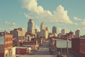 Poster - A view of a city with tall buildings. Perfect for urban-themed projects