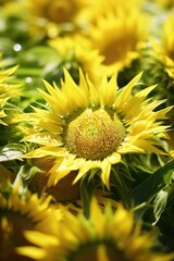 Poster - A beautiful field of sunflowers with glistening water droplets. Perfect for adding a touch of nature and freshness to any project