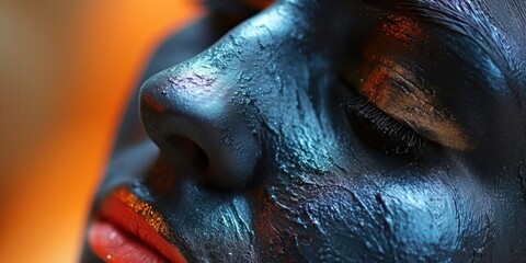 Poster - A close-up view of a person's face with black paint applied. This image can be used for various creative projects