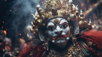 Poster - Person wearing a mask in a close-up shot. Suitable for various themes and concepts