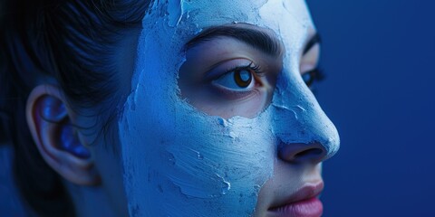 Poster - Woman's face with blue paint, perfect for artistic and creative projects