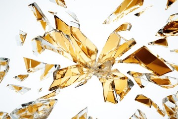 Aufkleber - Broken glass pieces scattered on a clean white surface. Suitable for illustrating accidents, shattered objects, or the concept of danger. Can be used in presentations, articles, or design projects