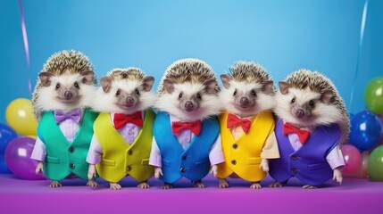 Aufkleber - A group of hedgehogs dressed in adorable tuxedos. Perfect for adding a touch of elegance to your designs or adding a playful element to any project