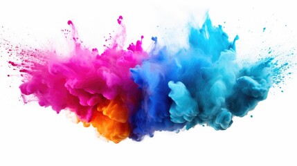 Poster - A vibrant cloud of colored powder against a clean white background. Perfect for adding a burst of color to any project or design