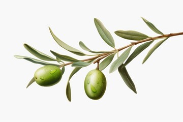 Poster - A branch with green olives. Can be used to depict nature, agriculture, or Mediterranean cuisine