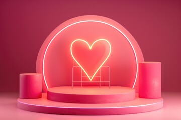 Aufkleber - A heart-shaped neon sign illuminates a pink room. Perfect for romantic or love-themed projects