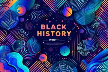 Wall Mural - Retrofuture neon synthwave Black History Month banner Generative AI