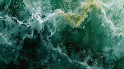 Wall Mural - Vibrant Green and Yellow Painting With Water and Bubbles