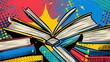 Books  graphic background in comic pop art style, colorful comic abstract background template
