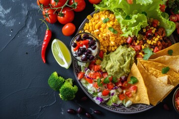 Wall Mural - Mexican cuisine, food on a gray plate. Food Photography