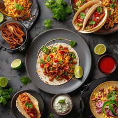 Wall Mural - Mexican cuisine, food on a gray plate. Food Photography