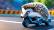 Hedgehog riding a car on the road. Generative AI