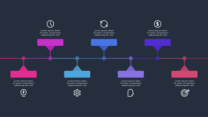 Timeline infographic with 7 elements, template for web, business, presentations. Template for web on a background.