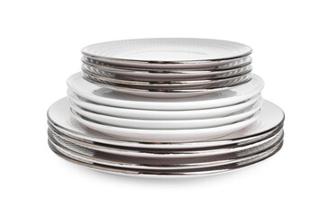 Wall Mural - Stack of beautiful ceramic plates isolated on white