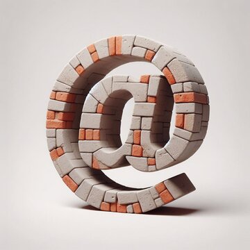 E-mail mark shape created from concrete and briks. AI generated illustration