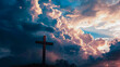 Powerful Cross Against the Storm: Symbolic Strength in Adversity, Easter Concept with a Sky of Laden Clouds