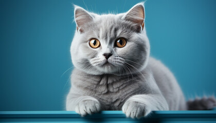 Poster - Cute kitten with blue eyes, fluffy fur, staring at camera generated by AI