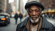 Portrait of an Old Black African American Homeless Man on the Street of New York City Manhattan USA