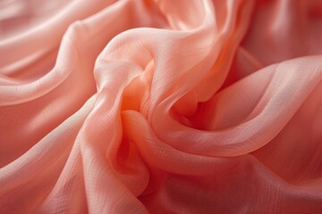 Poster - Delicate coral chiffon fabric background. Flowing elegant cloth. Elegant textile design. Backdrop for banner, wallpaper, card, poster