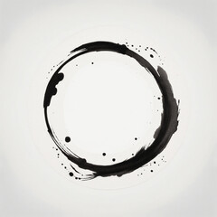 Japanese Enso zen circle made with black ink, on white background