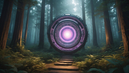 Wall Mural - Colorful portal in the forest leading to another dimension