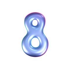 Wall Mural - 3d holographic liquid number 8 in y2k style isolated on a white background. Render of 3d neon inflated iridescent numbers with rainbow effect. 3d vector y2k hologram.