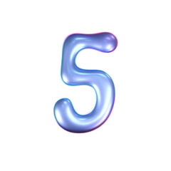 Wall Mural - 3d holographic liquid number 5 in y2k style isolated on a white background. Render of 3d neon inflated iridescent numbers with rainbow effect. 3d vector y2k hologram.