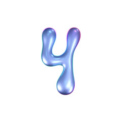Wall Mural - 3d holographic liquid number 4 in y2k style isolated on a white background. Render of 3d neon inflated iridescent numbers with rainbow effect. 3d vector y2k hologram.