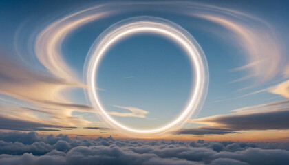 Wall Mural - Ethereal Halo In Clouds. Woven from the Fabric of Clouds. Celestial Spectral Ring. Storm Concept
