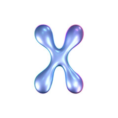 Wall Mural - 3d holographic liquid letter X in y2k style isolated on a white background. Render of 3d neon inflated iridescent alphabet with rainbow effect. 3d vector y2k hologram letter.