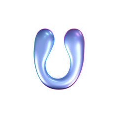 Wall Mural - 3d holographic liquid letter U in y2k style isolated on a white background. Render of 3d neon inflated iridescent alphabet with rainbow effect. 3d vector y2k hologram letter.