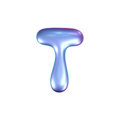 Wall Mural - 3d holographic liquid letter T in y2k style isolated on a white background. Render of 3d neon inflated iridescent alphabet with rainbow effect. 3d vector y2k hologram letter.