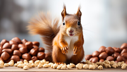 Poster - Cute rodent eating hazelnut, fluffy fur, curious animal hair generated by AI