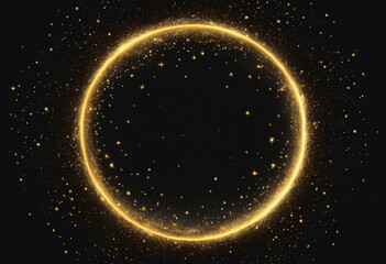 Wall Mural - gold circle frame firework confetti of light golden spark particles on black background, christmas h