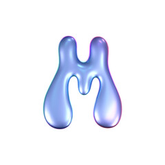 Wall Mural - 3d holographic liquid letter m in y2k style isolated on a white background. render of 3d neon inflat