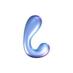 Wall Mural - 3d holographic liquid letter L in y2k style isolated on a white background. Render of 3d neon inflated iridescent alphabet with rainbow effect. 3d vector y2k hologram letter.