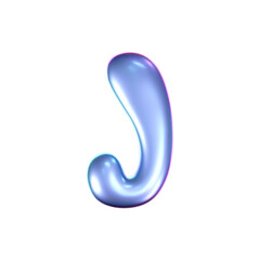 Wall Mural - 3d holographic liquid letter J in y2k style isolated on a white background. Render of 3d neon inflated iridescent alphabet with rainbow effect. 3d vector y2k hologram letter.