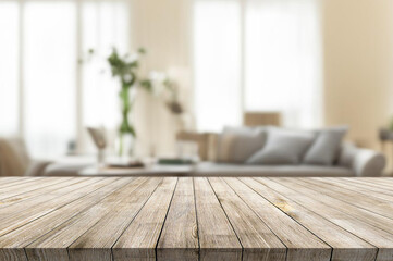 Wall Mural - Wooden table on the background of the interior of the room