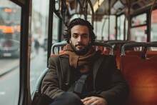 Portrait Of A Stylish Man Sitting In An Empty Bus