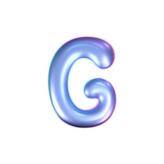 Wall Mural - 3d holographic liquid letter G in y2k style isolated on a white background. Render of 3d neon inflated iridescent alphabet with rainbow effect. 3d vector y2k hologram letter.