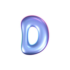 Wall Mural - 3d holographic liquid letter D in y2k style isolated on a white background. Render of 3d neon inflated iridescent alphabet with rainbow effect. 3d vector y2k hologram letter.