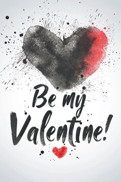A black and white poster with a heart shaped lettering that says be my valentine, AI