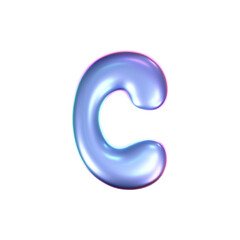 Wall Mural - 3d holographic liquid letter C in y2k style isolated on a white background. Render of 3d neon inflated iridescent alphabet with rainbow effect. 3d vector y2k hologram letter.