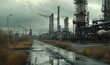 industrial landscape with heavy pollution produced by a large chemical plant
