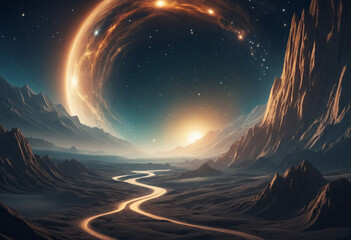 Wall Mural - Abstract space background. Mystical landscape. Generative AI