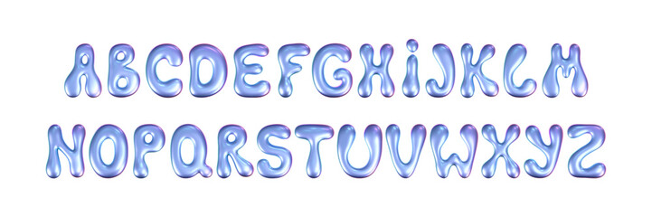 Wall Mural - 3d holographic liquid font in y2k style isolated. Render of 3d neon inflated iridescent alphabet with rainbow effect. 3d vector y2k hologram set of letters